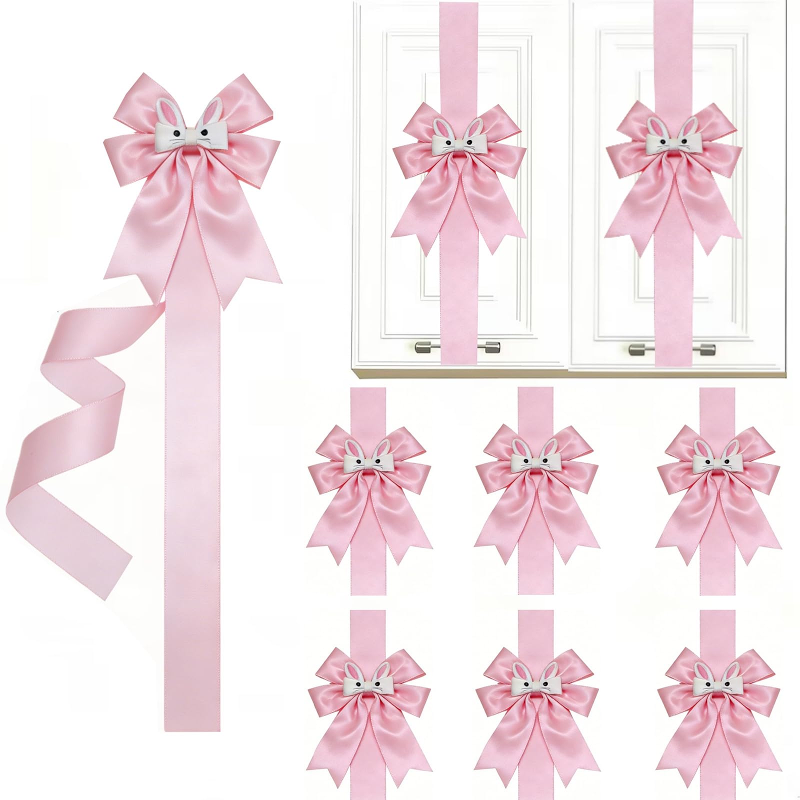 6Pcs Easter Cabinet Ribbon Bows for Window Front Door Kitchen Home Decor Spring Bunny Day Party Supplies 2026 Easter Decorations (Easter Pink Bunny, 6 Pcs)