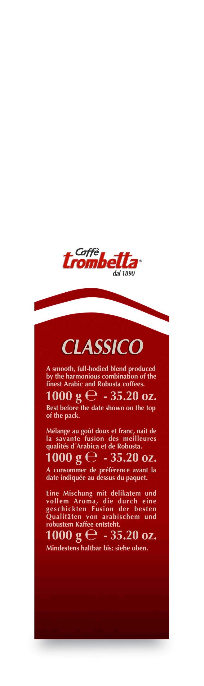 Caffè Trombetta Italien Kaffee Geröstete Kaffeebohnen, klassisch. Eine perfekte Harmonie zwischen Aroma und Körper - 1 kg (Packung mit 4)