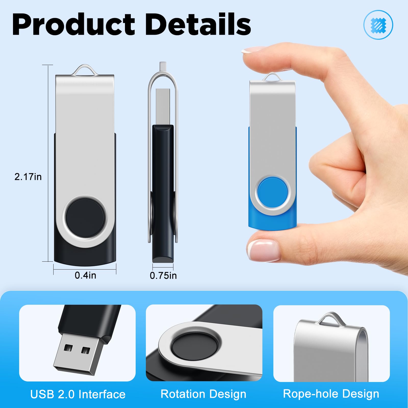 Lot de 10 Clés USB 16 Go USB 2.0 Clé USB Flash Drive Rotative Clef USB Couleur Mixte Mémoire Stick Métal Flash Drive pour Les Amis et la Famille