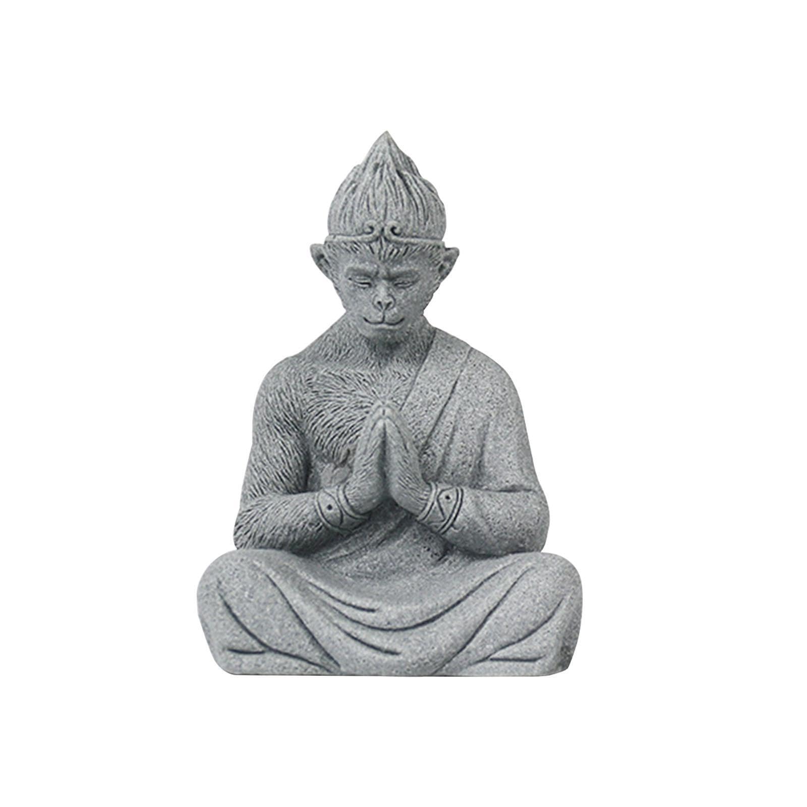 LIXSAZSE Sitting Buddha Monkey Figurine Collectible Indoor Outdoor Decor Miniature Accent Home Garden With Lifelike Detail And Realistic Body Miniature, Gray, 10.3x5.2x7.3cm Pray