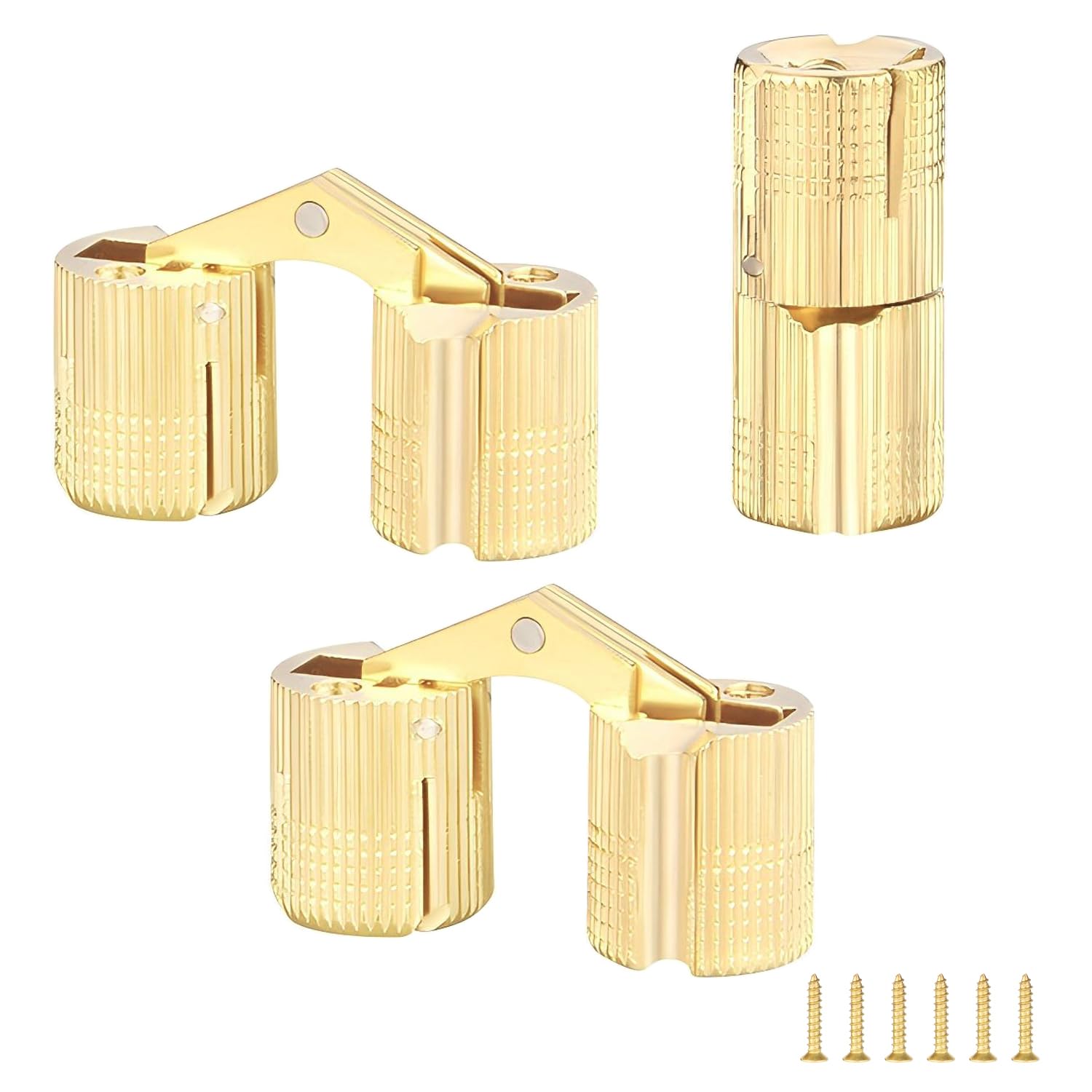Qrity 3 Pcs Cylindrical Barrel Hinge, Brass Concealed Hinges, 180° Opening Angle