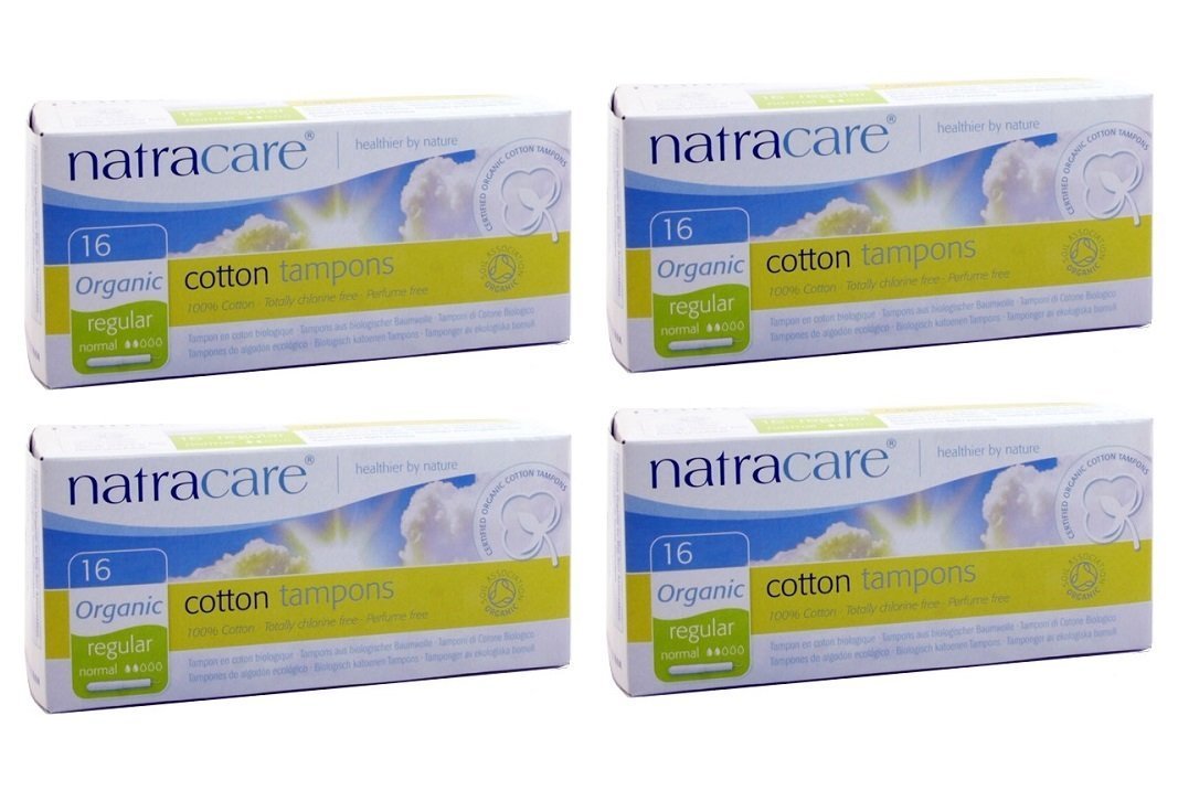 Natracare Organic Applicator Tampons Regular - 100% Cotton with Biodegradable Cardboard Applicator, 4 x 16 Tampons (64 tampons Total)