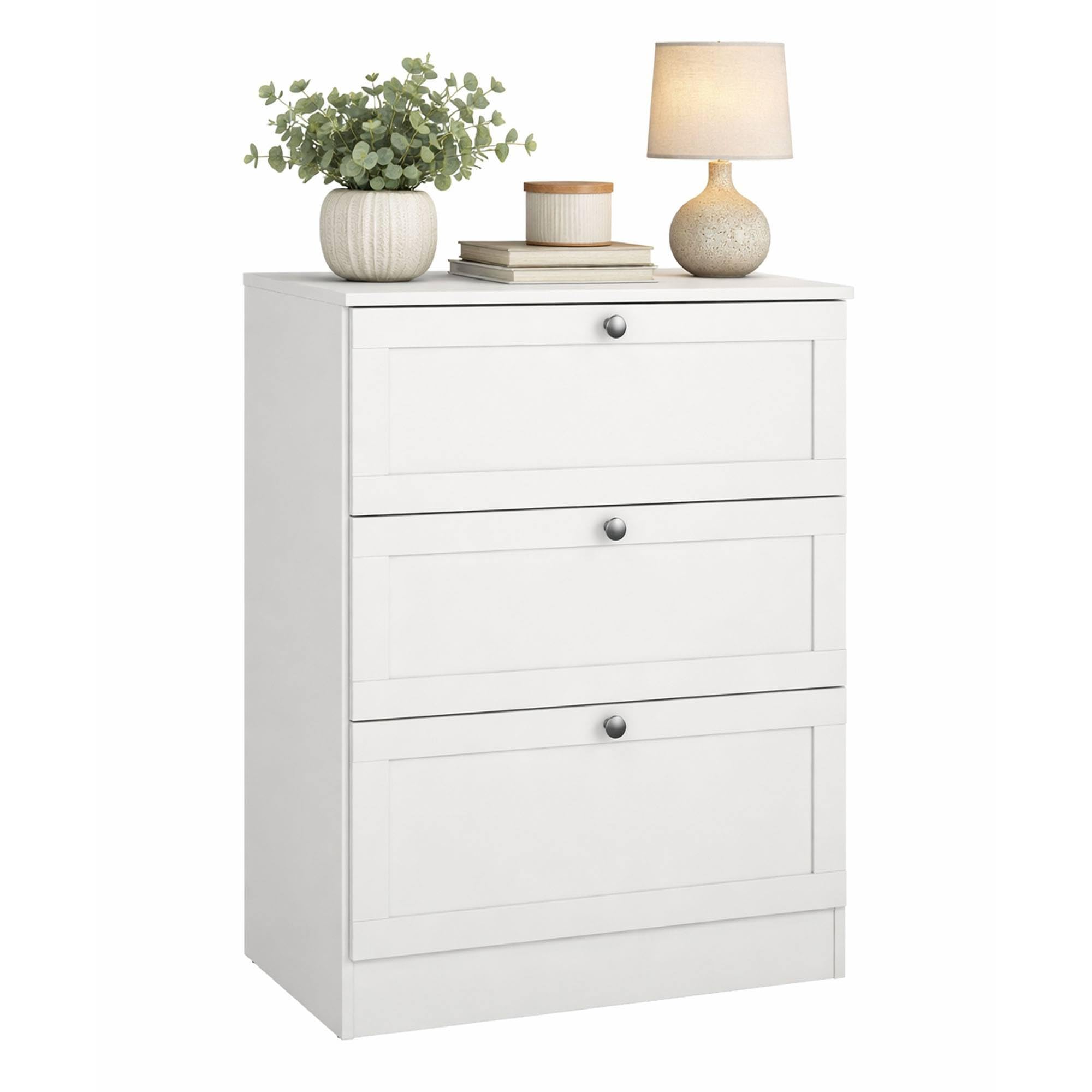 WELL HOME MOBILIARIO & DECORACIÓN Cómoda, Cajonera Dormitorio Nalón White con 3 Cajones Enmarcada,Color Blanco, 71 x 42 x 89 cm