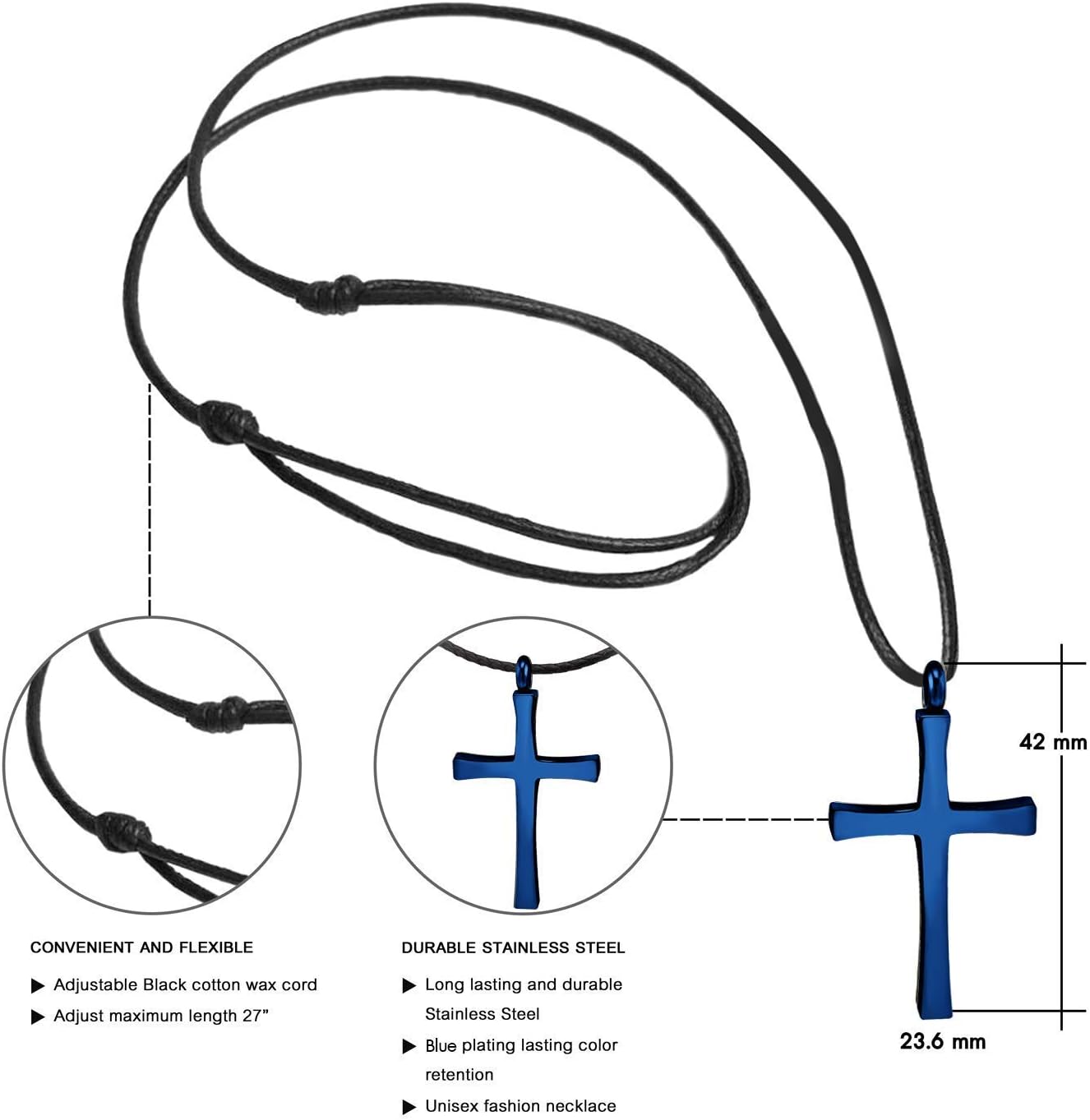 555Jewelry Stainless Steel Cross Necklace for Men - Cross Pendant with 18 Inch Adjustable Black Rope Cord - Mens Cross Necklaces - Image 6