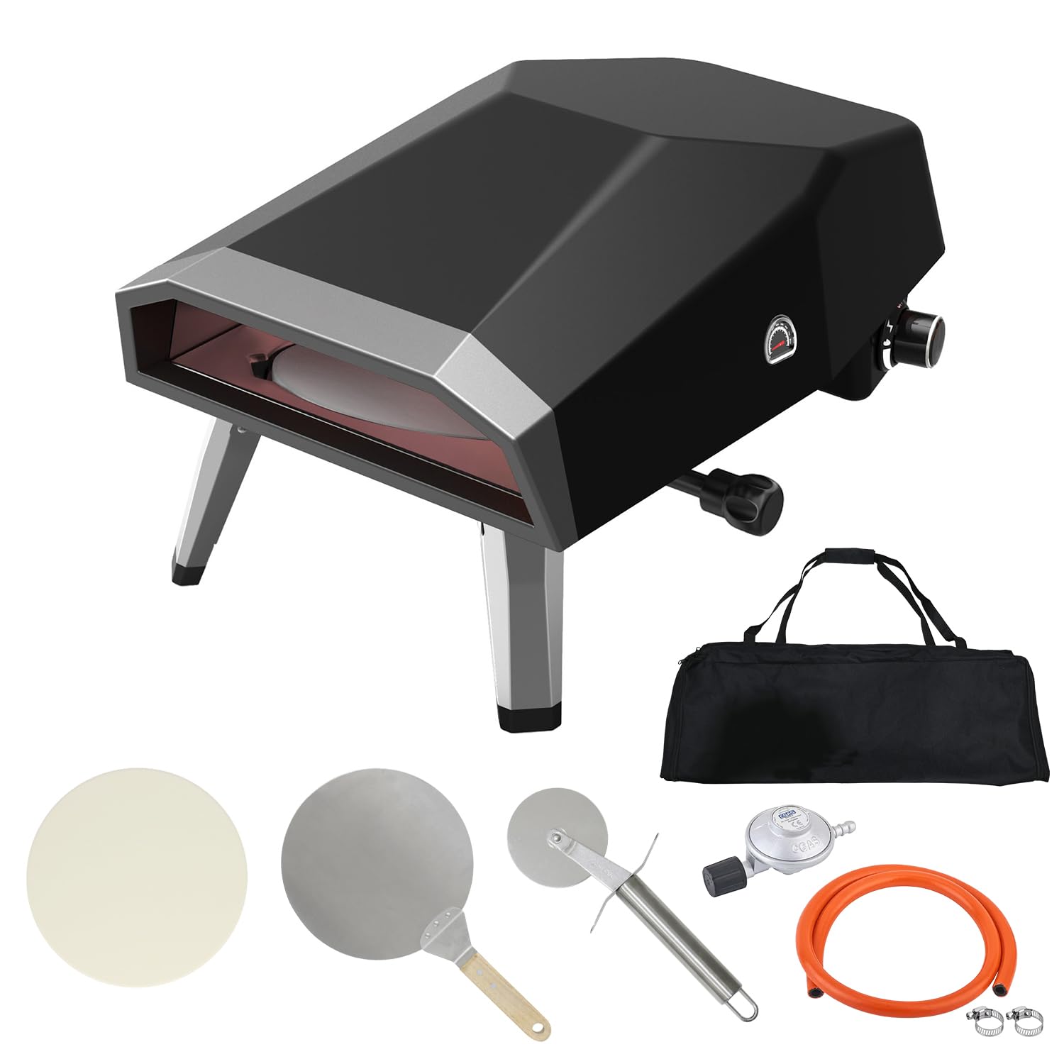 Amazon | Qrachic ピザ窯 ガス式 16インチ 回転式ピザオーブン ガス