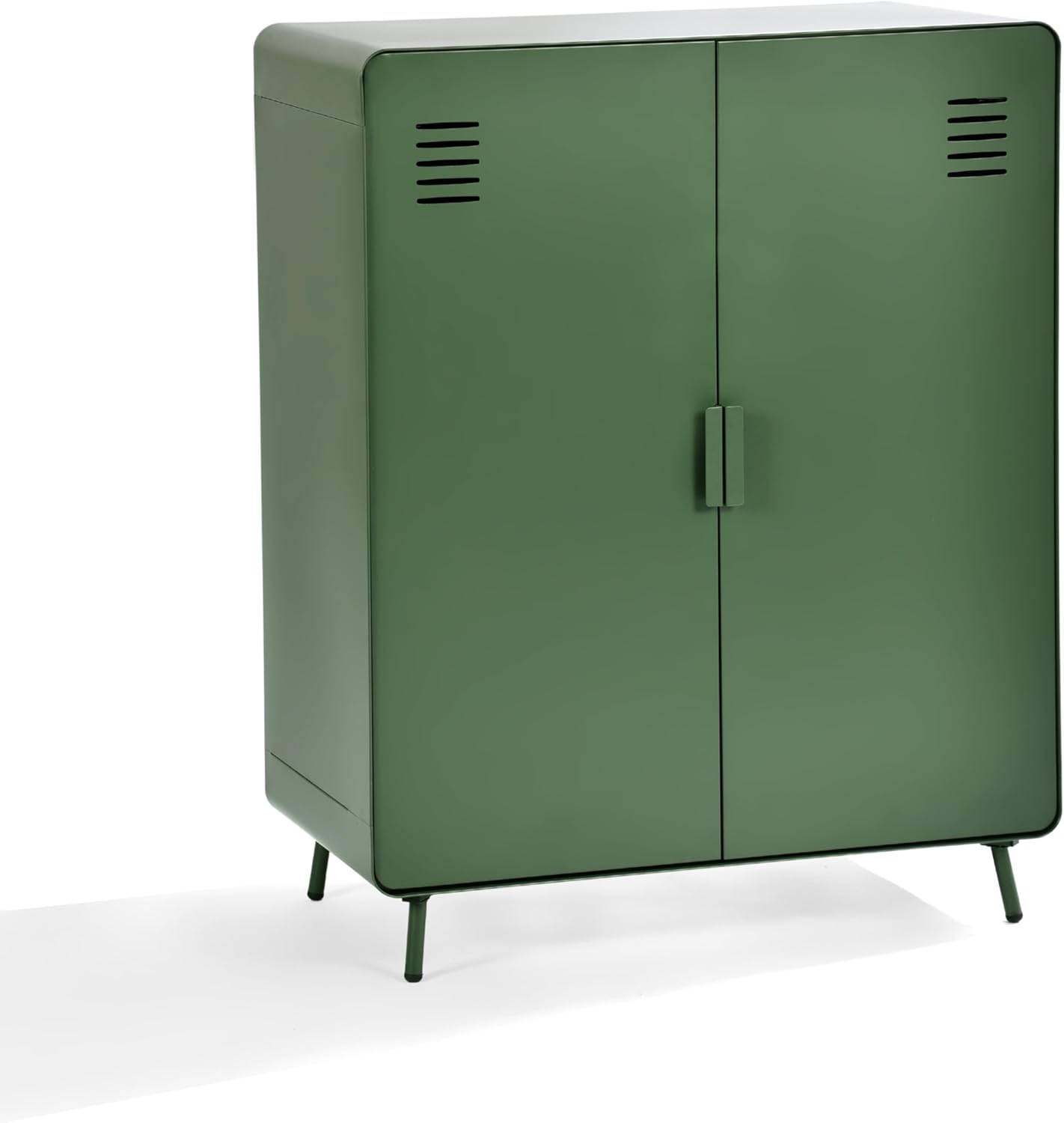 Homy Casa Metal Storage Cabinet, Modern Locker-Style Steel Organizer with Ventilated Doors, Freestanding Accent Cabinet for Entryway, Bedroom, Living Room, or Office (Forest Green, 2-Door)