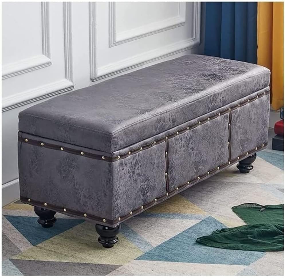 Taburete de almacenamiento gris oscuro en tela impermeable para pie de cama