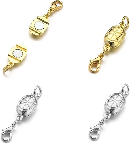 Miniatura 6 de Zpsolution Cierre magnético de doble bloqueo para joyas, fácil de usar, seguro y fiable, 4 unidades, plata