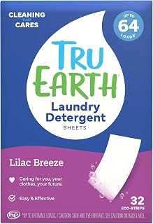 Tru Earth Compact Dry Laundry Detergent - Up to 64 Loads (32 Sheets) - Paraben-Free - Original Eco-Strip Liquidless Detergent, Travel Sheets - Lilac Breeze | Packaging May Vary