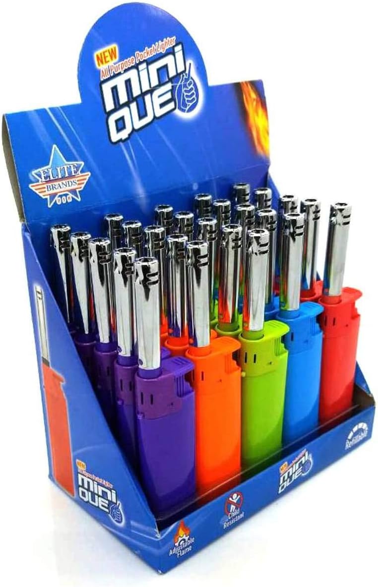 Elite Brands USA Mini Long Tube Lighters, Refillable Multipurpose, Wholesale Pack of 25, Ideal for Candle Camping Grilling Barbeque Cigarette Smoking, Bulk BBQ Lighters