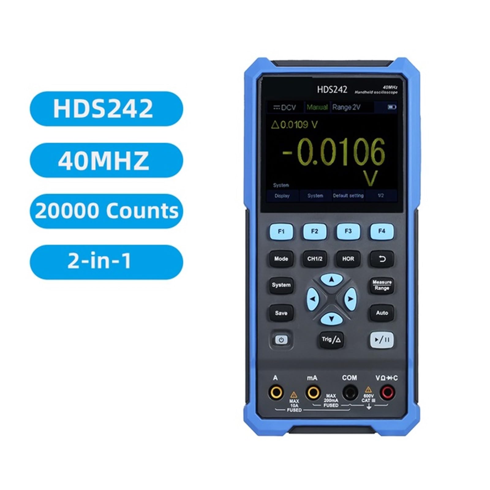 Oscilloscopio digitale, 3 in 1 oscilloscopio digitale multimetro generatore di forme d'onda 100 MHz 500 MSa/s 20000 conteggi per il settore della manutenzione e dell'istruzion(HDS242)