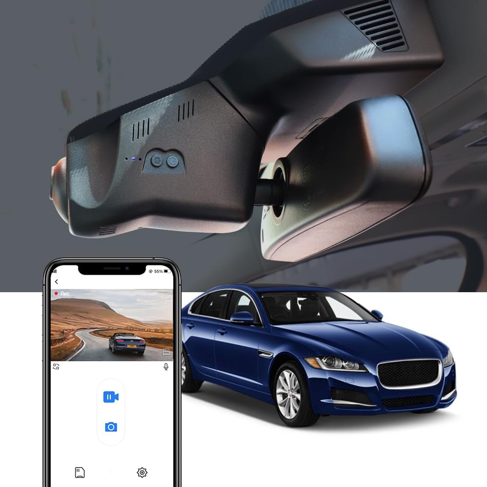 Fitcamx Front 4K+Rear 1080P Dash Cam Adapts for Jaguar XE X760 & XF X260 2016-2021 (Model 6053), OEM Style, Dual HD Video, WiFi Connect & APP, Loop Recording, G-Sensor, Easy to Set, 128GB Card