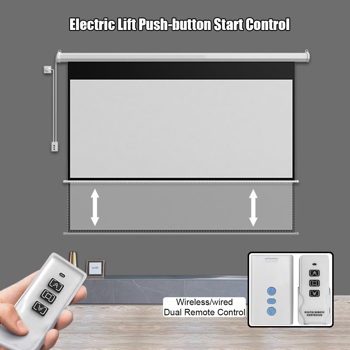 Schermo per proiettore motorizzato con Telecomando, Schermo di proiezione da 60 Pollici, Schermo cinematografico Elettrico Regolabile Automatico da 72 Pollici, per Home Theater, Ufficio, aul