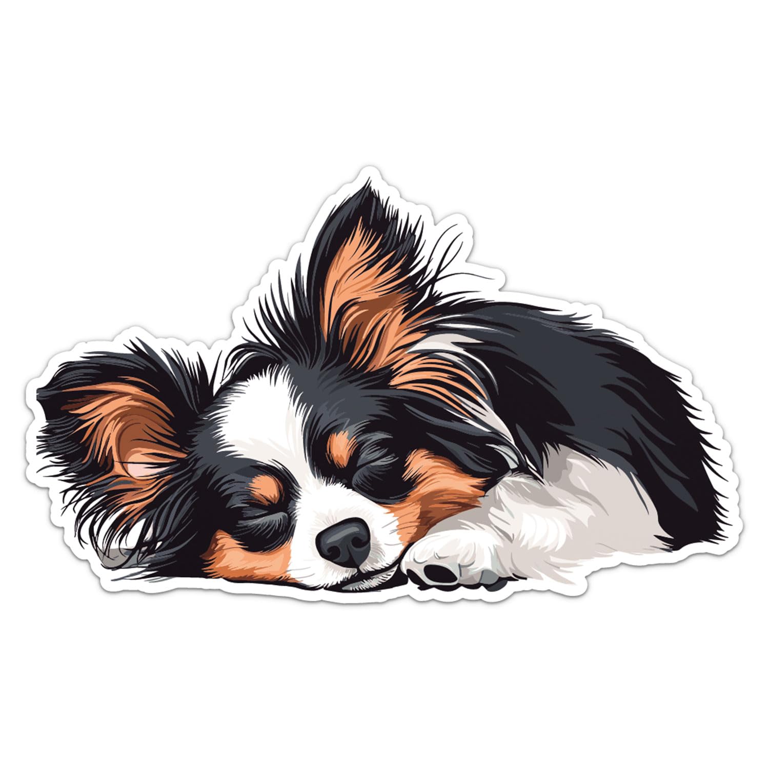 Cute Sleeping Papillon Dog Sticker - Waterproof Vinyl Decal for Car Bumper, Laptop, Luggage, Water Bottle, Phone Cases, Wall, Window, Sticker Size - 8