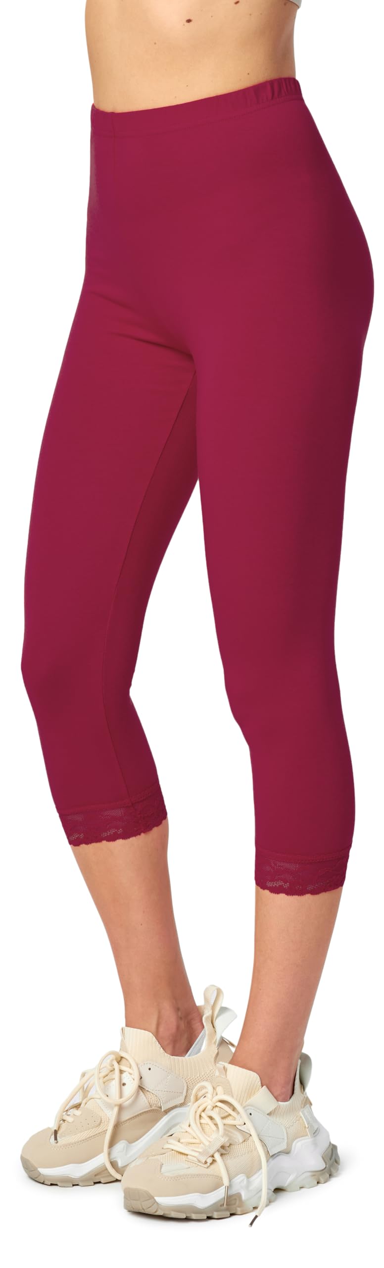 Merry Style Damen Capri Leggings 3/4 aus Baumwolle mit Spitze Bequeme und blickdichte Leggings Damen MS10-224
