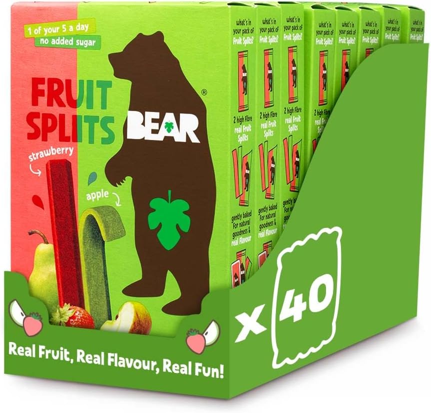Strawberry & Apple FRUIT SPLITS - Delicious Real Fruit - Healthy - 8 x 5 (40 packs)