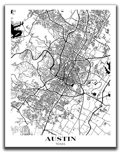 Austin TX City Map Wall Art - 11x14" UNFRAMED Print - Modern, Minimal, Black And White Austin, Texas Wall Decor - Austin Texas Gifts For Women And Men, Souvenirs, Poster