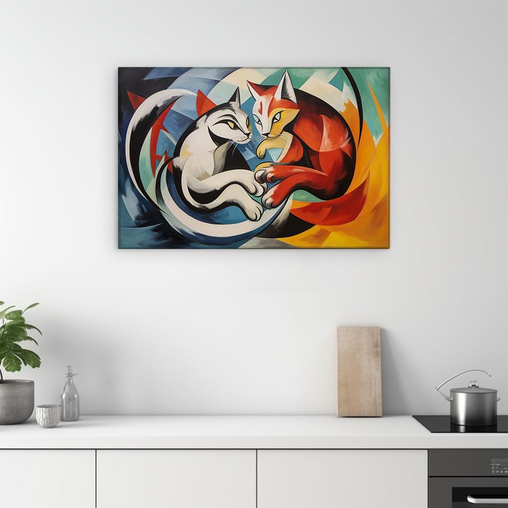 Canvas for Living Room. Intertwined Felines Embrace in a Harmonious Spiral of Unity, 27 x 18 inch Canvas Wall Art - Contemporary Masterpieces - Modern Home Decor