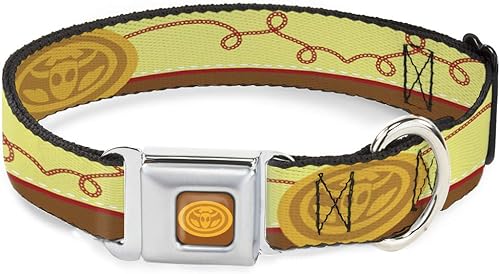 Buckle-Down Dog Collar Seatbelt Buckle Toy Story Woody Bounding Cowboy Buckle Yellow Red Brown 15 to 26 Inches 1.0 Inch Wide, Multicolor