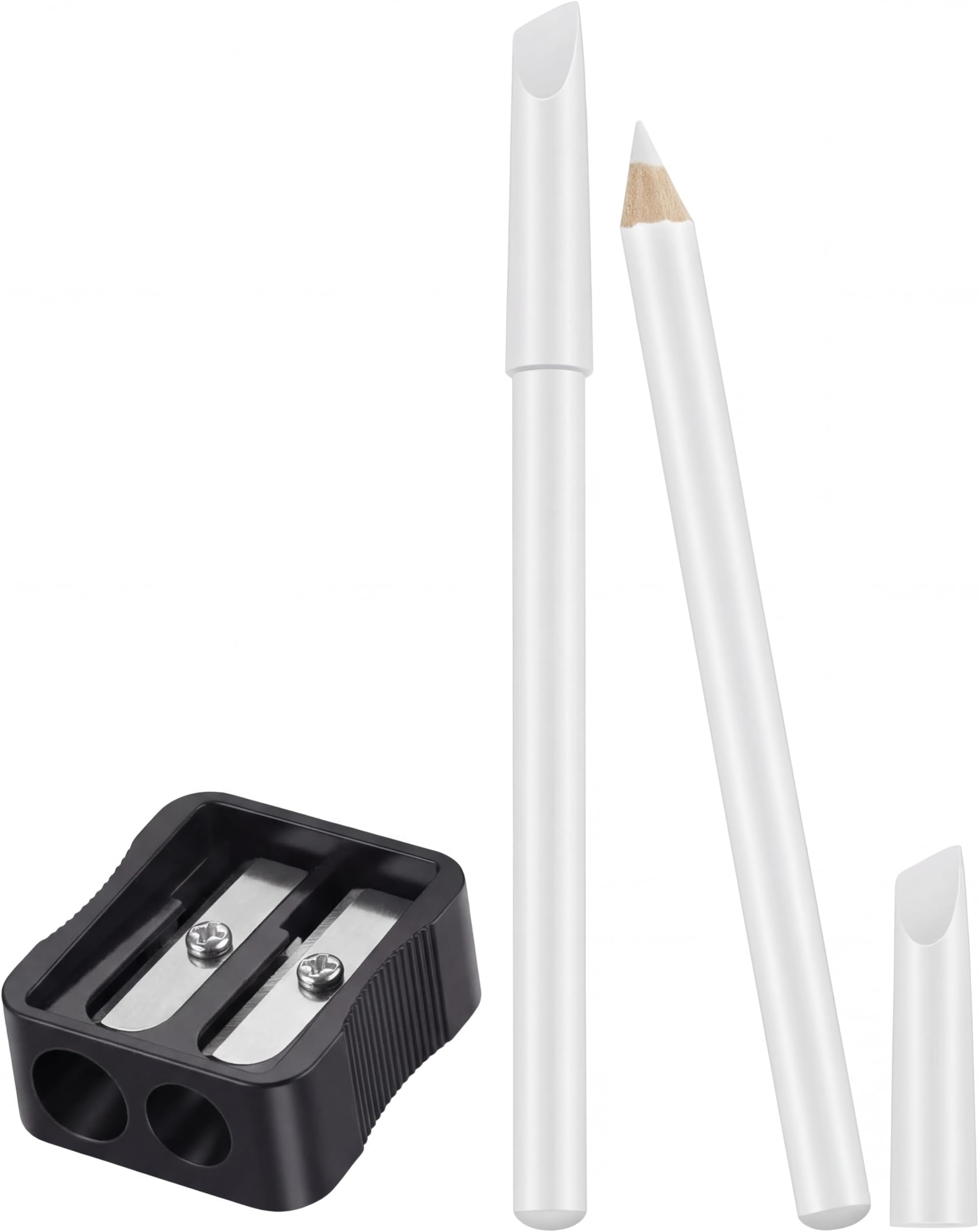 Maitys 2 Pieces White Nail Pencil and Pencil Sharpener Set, 2 In1 Nail Whitening Under French Fingernail with Cuticle Pusher and Handheld Sharpener for DIY Art Manicure Supplies
