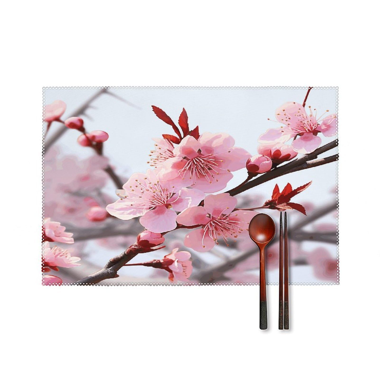 Plum Blossom Placemats Set of 4 Heat Resistant Non-Slip Place Mats for Dining Table Washable Placemat Wipeable Dining Table Mat Canvas Place Mats Dining Table Decor