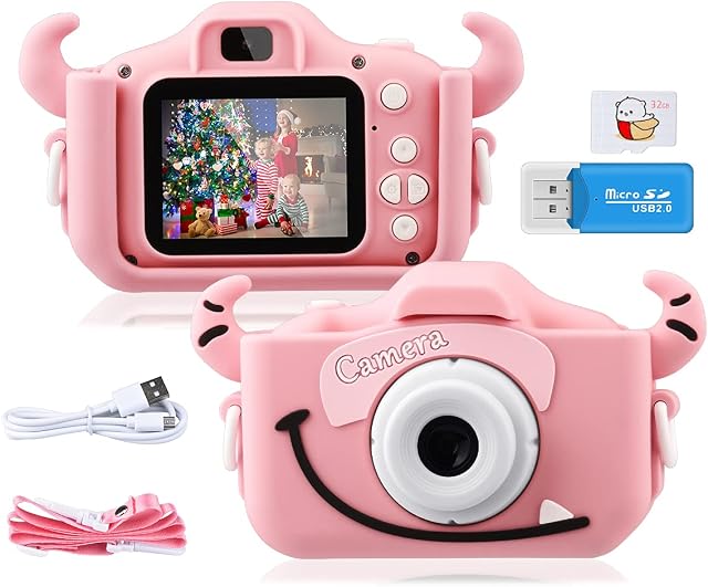 GREPRO Kids Camera, 2.0 Inch Kids Digital Camera for 3 4 5 6 7 8 9 10 Year Old Girls and Boys Anti-Drop 1080P HD Camera for Kids, Children's Camera for Birthday Christmas Toy Gifts for Girls Pink