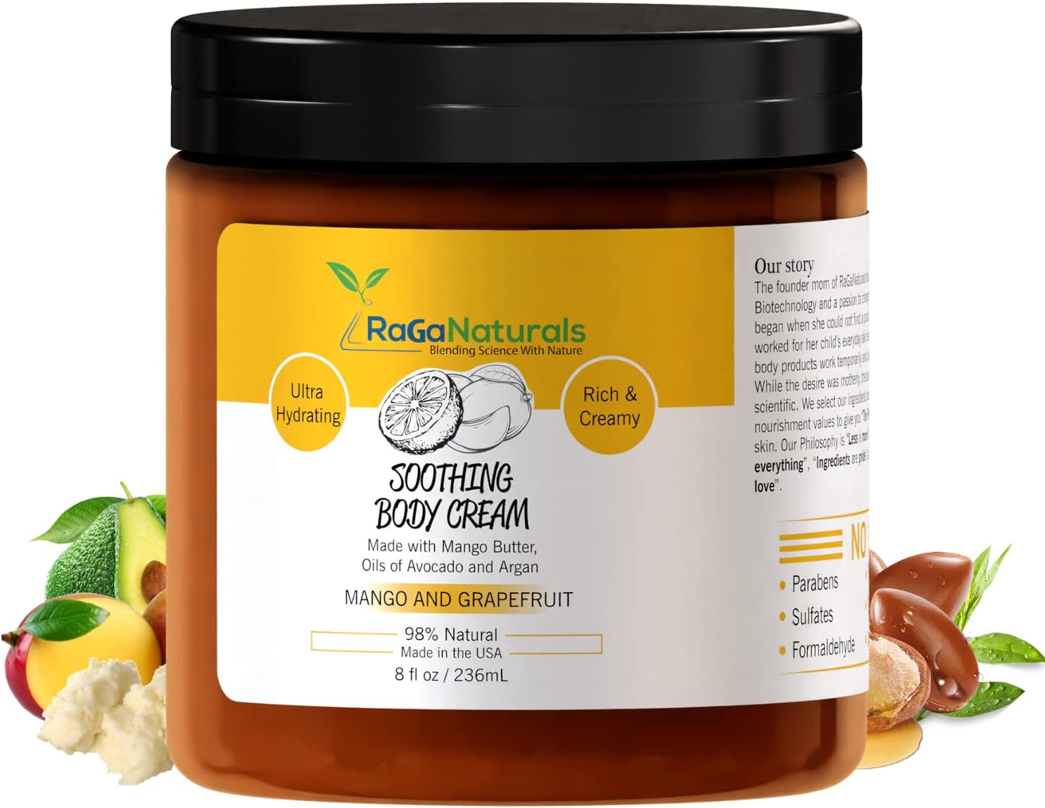 RaGaNaturals Mango Butter Body Cream Hydrating Moisturizer with