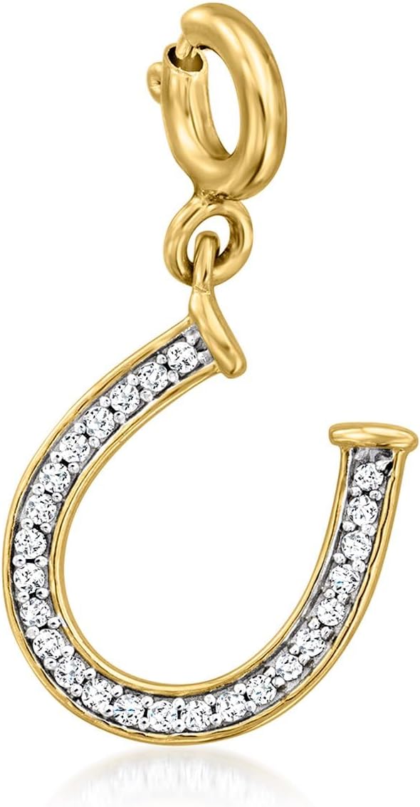 Ross-Simons 0.10 ct. t.w. Diamond Horseshoe Charm in 18kt Gold Over Sterling