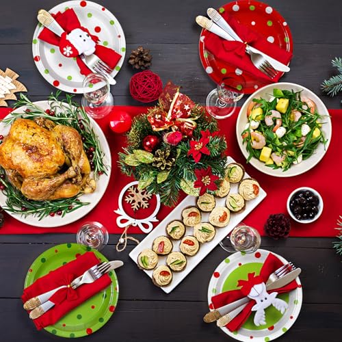 Image of Fourluoo 96 Pcs Christmas Paper Plates Lime Green and Red Disposable Dinner Plates for Xmas Party Table Supplies