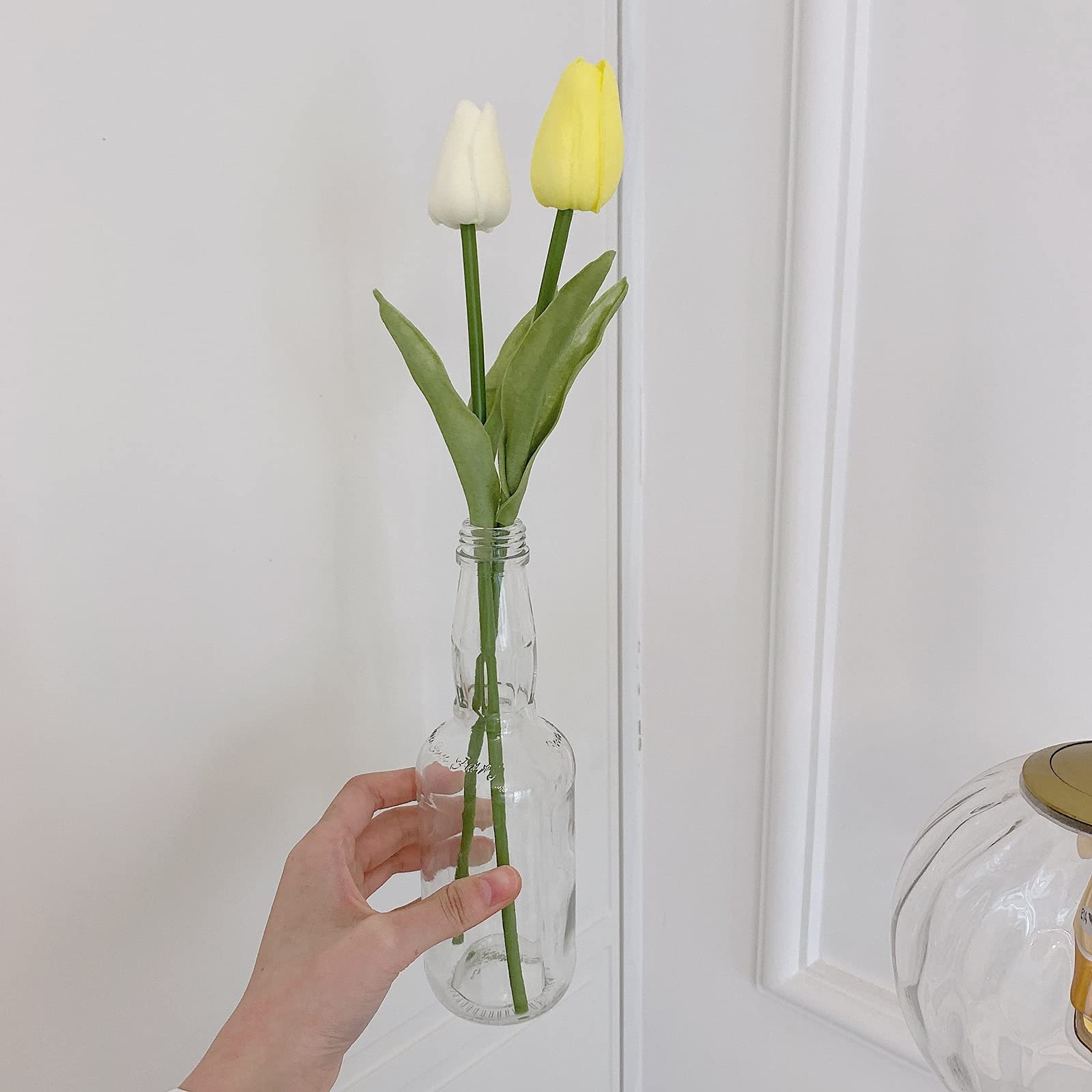 Sztuczne rośliny kwiatowe, kompozycja kwiatowa do samodzielnego wykonania, sztuczne kwiaty i wazon, 10 szt. sztucznych tulipanów, bukiety ślubne z prawdziwymi tulipanami, ozdoby centralne na wieczór
