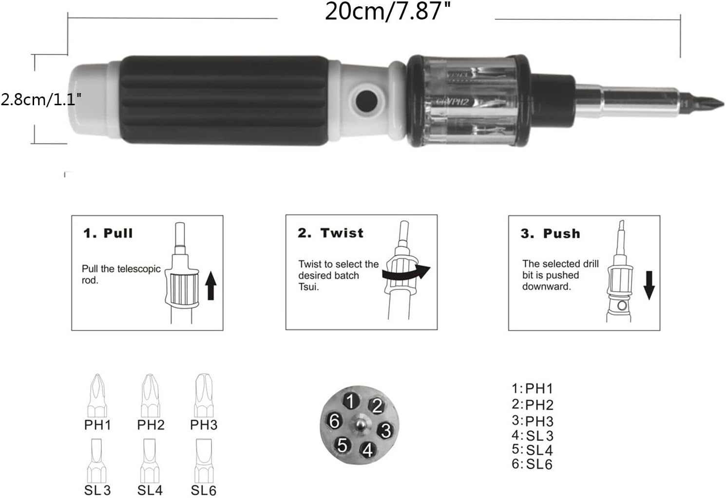 PURPLELILY Professional 6-in-1 Multi-Bit Ratcheting Screwdriver - SL3, SL4, SL6, PH1, PH2, PH3 - Home Maintenance, Furniture Assembly, Woodworking, Electrical Work, Machinery Repair