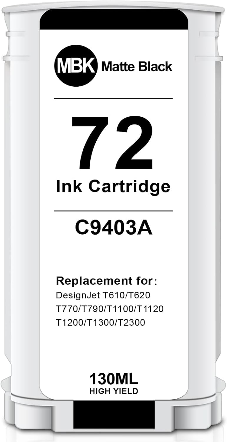 Miss Deer 72 Ink Cartridges, Compatible Replacement for HP 72XL HP72 MBK MB C9403A for HP DesignJet T790 T795 T1300 T1100 T1200 T2300 T770 T610 T620 T1100PS T1120 Printer (130-ml, 1 Matte Black)