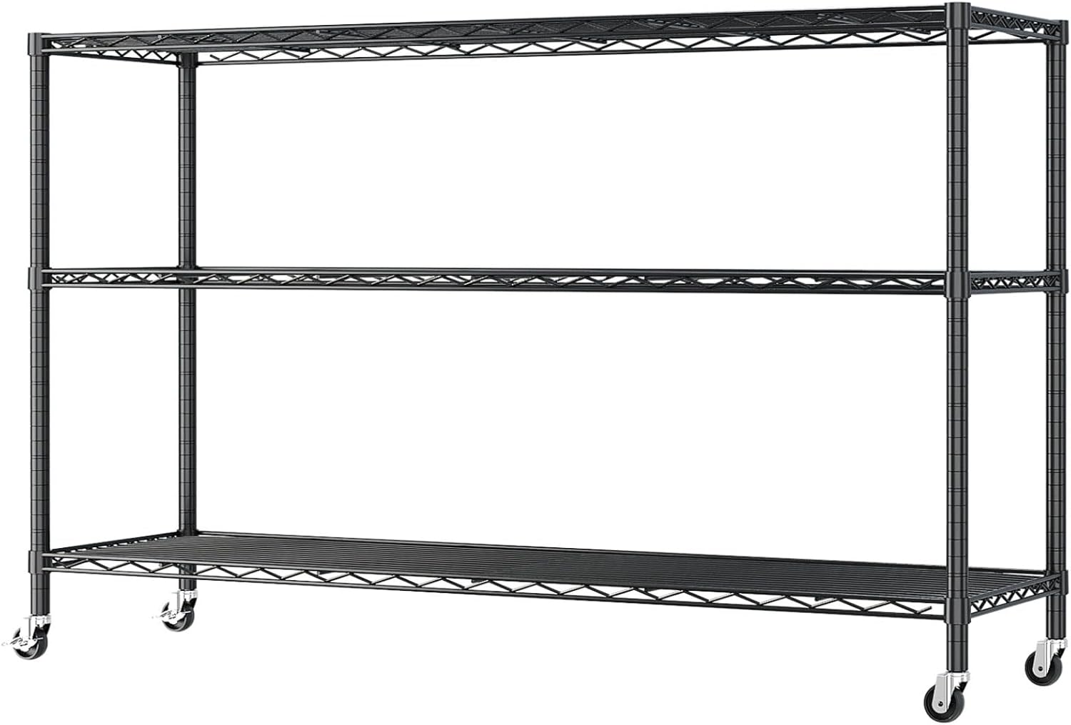 3-Layer Storage Rack, Heavy-Duty Metal Shelf with Adjustable Wheels, Suitable for Kitchen Organization, Garage Storage, Laundry Room, Size 46.06 Inches X 17.72 Inches X 40.94 Inches, Black