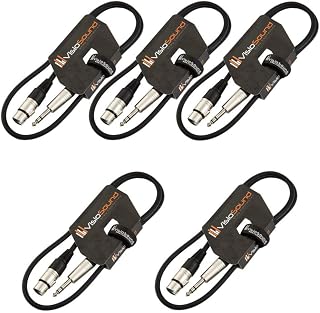 5 x Female XLR to 6.35mm Stereo TRS Jack Lead/Balanced Signal/Audio Patch Cable (Black, 1m, Pack of 5)