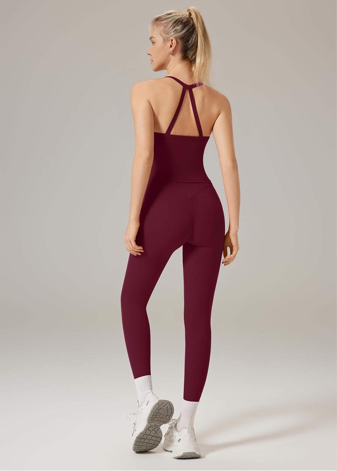 RXRXCOCO Cross Back Workout Sets for Women 2 Piece Padded Tank Tops Hidden Scrunch Leggings Gym Outfits with Pockets - Image 3