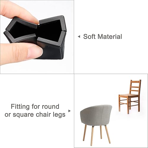 Miniatura 4 de uxcell Protectores de suelo para patas de silla, 8 piezas rectangulares de PVC y fieltro para patas de silla para suelos de madera dura (negro, 0.98
