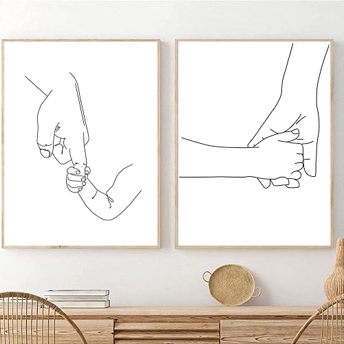 PUYIQARE Impresiones artísticas de línea de manos de mamá y bebé, impresión artística de moda para mujer, impresiones de línea de regalos para
