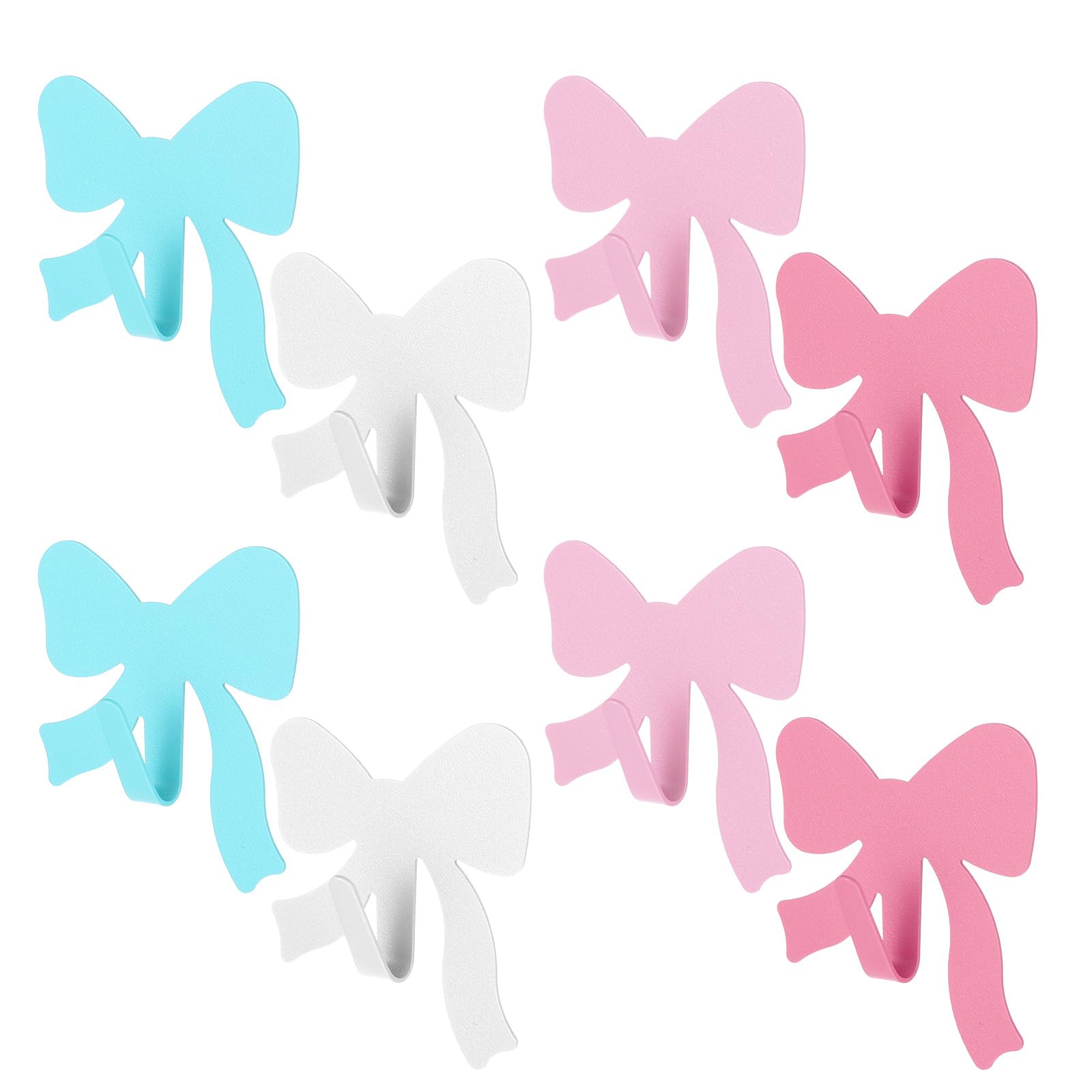 8 PCS Pink Bow Decor, Decorative Wall Hooks Metal Strong Adhesive Wall Door Hanger Coquette Room Decor, Cute Towel Coat Hooks Preppy HangingDecor for Girls Room Home Kitchen Bathroom Office (4 Colors)