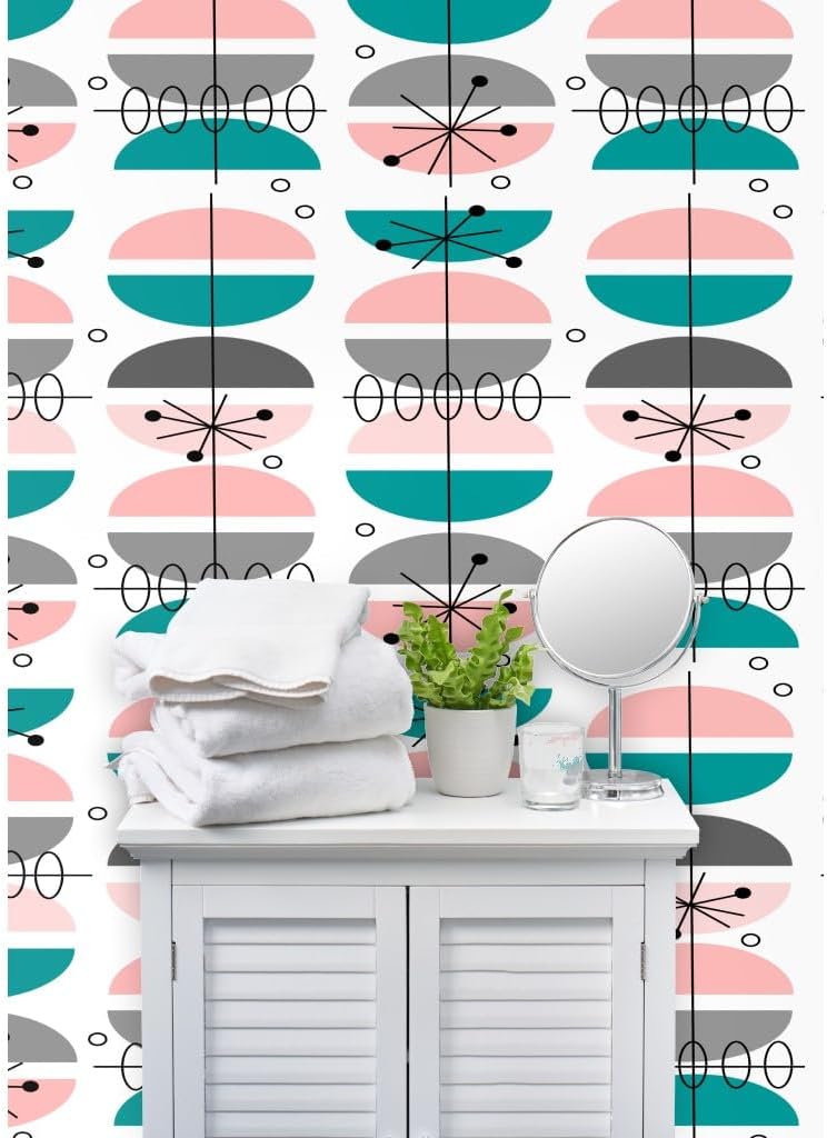 Spoonflower Commercial Grade Wallpaper 27ft x 2ft - Atomic Mid Century Midcentury Modern Vintage Inspired Retro Traditional Wallpaper