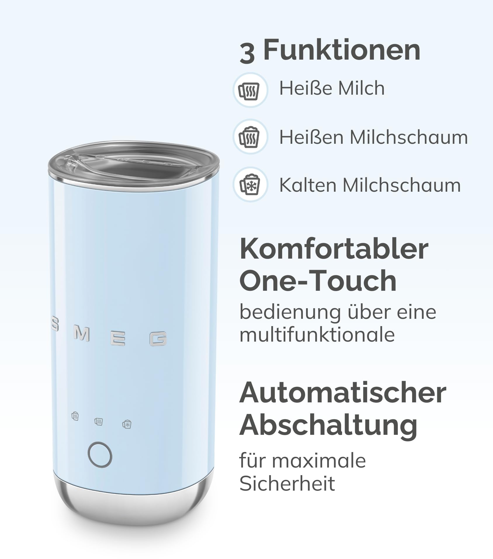 Smeg, MFF02CREU Elektrischer Milchaufschäumer, 3 Getränkefunktionen, abnehmbarer Schneebesen, Antihaft-Keramikbeschichtung, 500 W, Creme