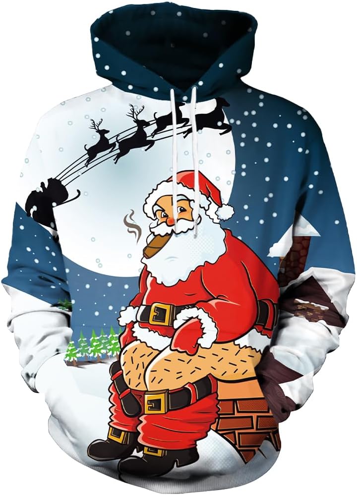 Arvilhill Mens Christmas Hoodies Funny Ugly 3D Printed Graphic Unisex Pullover with Pocket (S-3XL)