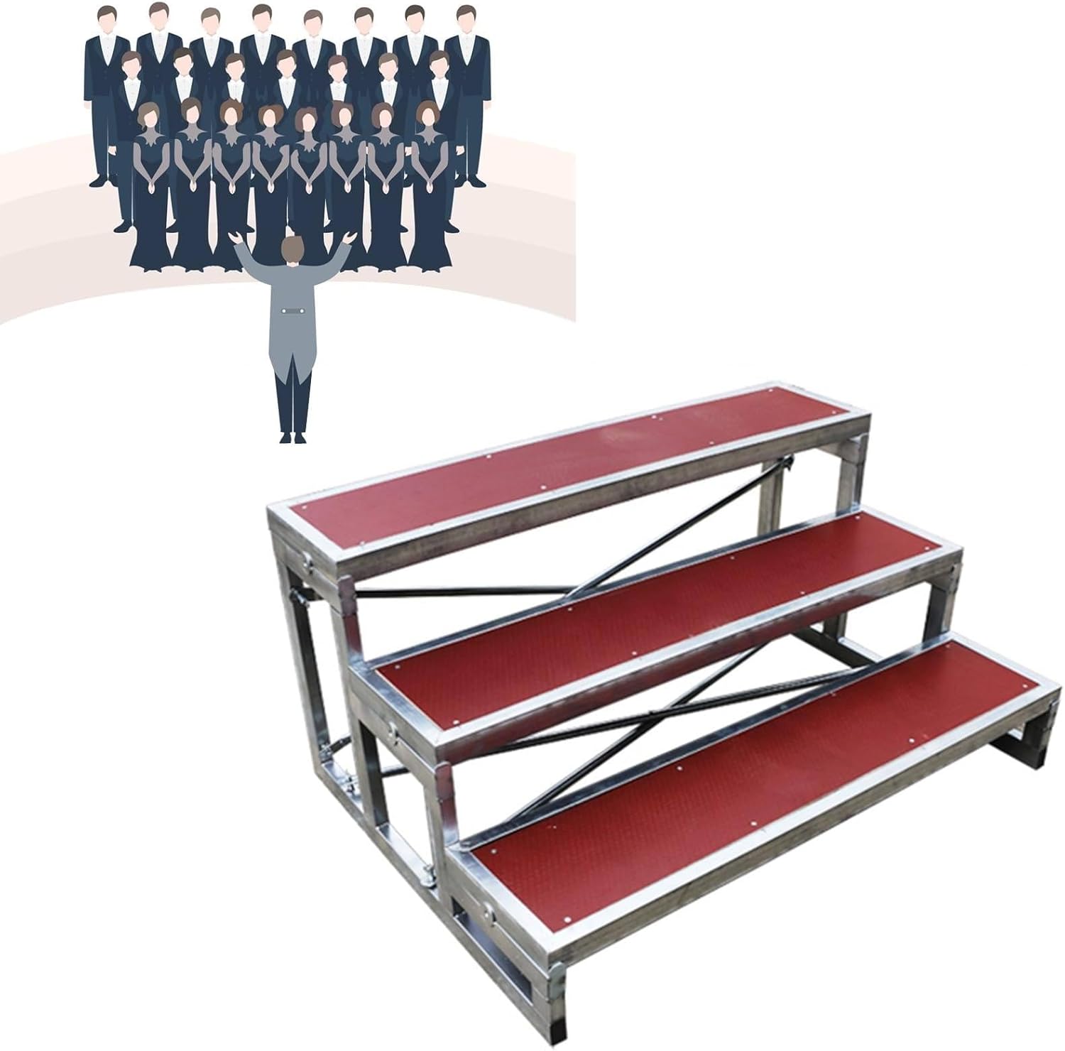 Choral Risers Choir Stairs Riser Platform Stage Anti Slip Singing Steps School Church Theater Concert,Portable Choir Risers with Anti-Slip Steps, Tiered Platform for Choral Performances, 3-T