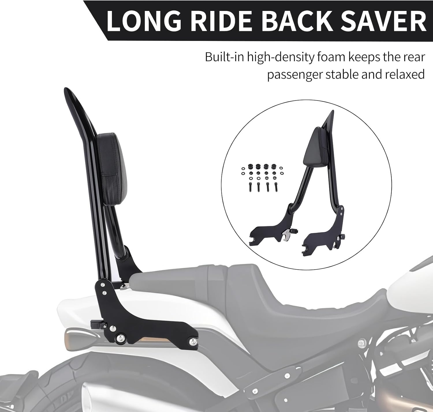 26" Quick Release Detachable Passenger Backrest Sissy Bar compatible with Harley Softail Fat Bob FXFB FXFBS 2018-2023, Gloss Black