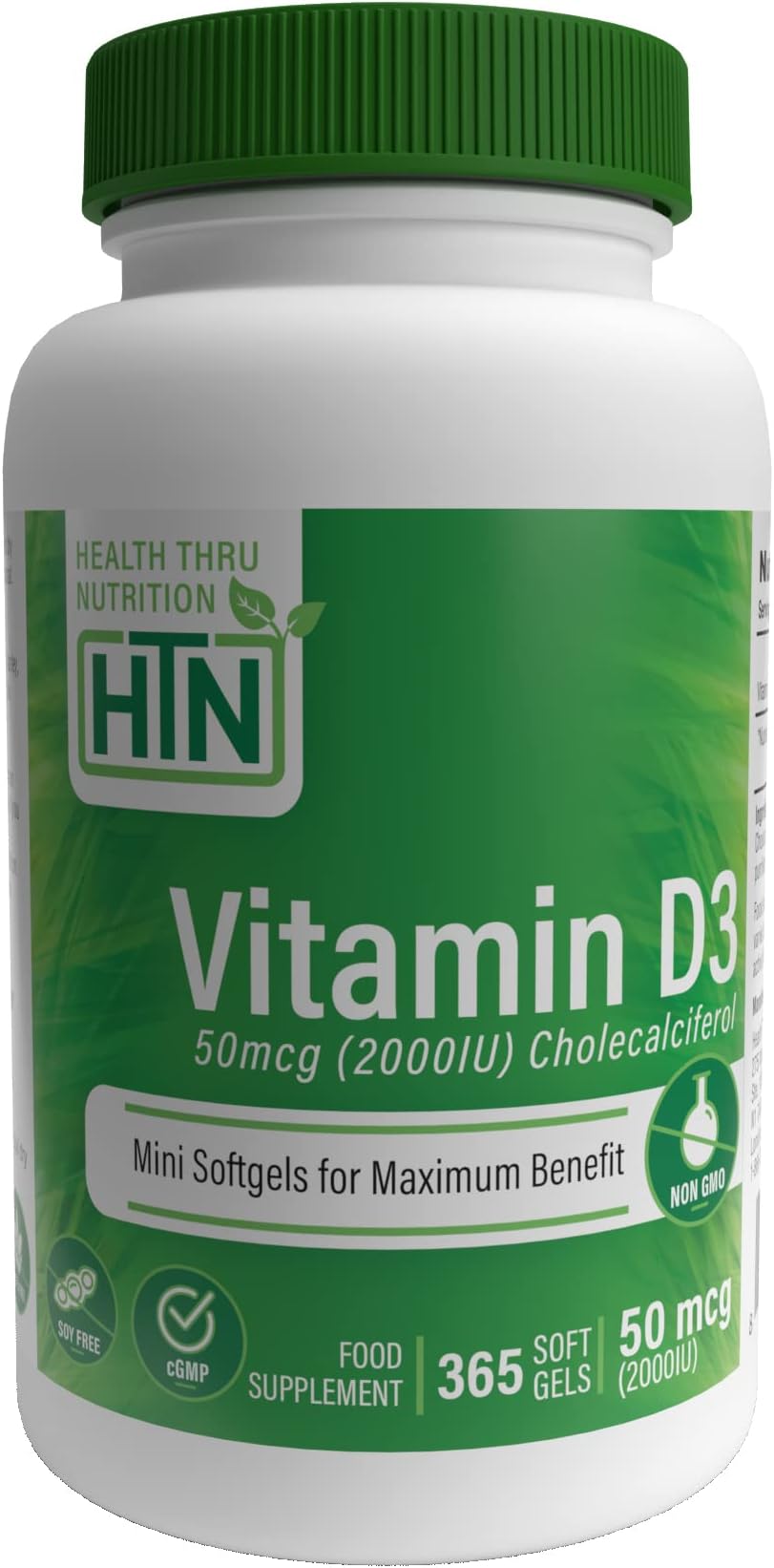 Vitamin D3 2000IU 50mcg Cholecalciferol | Mini Softgels for Maximum Benefit | 3rd Party Tested | Non-GMO USP Grade in Organic EVOO | Immune Health Support | By Health Thru Nutrition (Pack of 365)