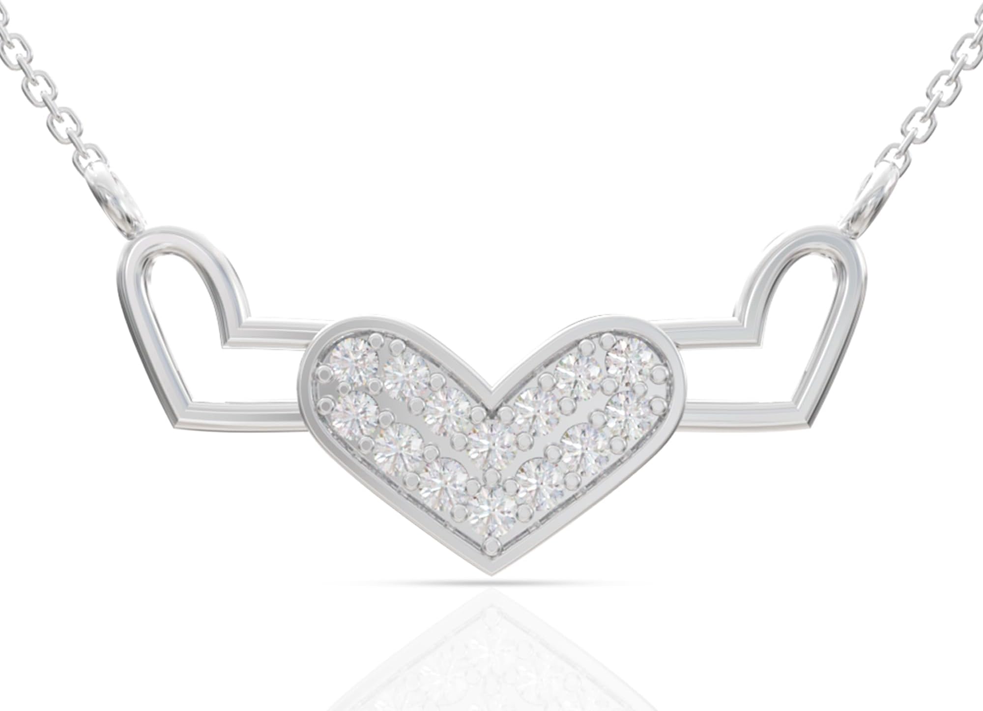 925 Sterling Silver Heart Necklace for Women | Dual Heart Design with Zirconia Studded Center | Elegant Pendant Chain for Girls & Women | Gift for Anniversary, Birthday, Valentine’s Day