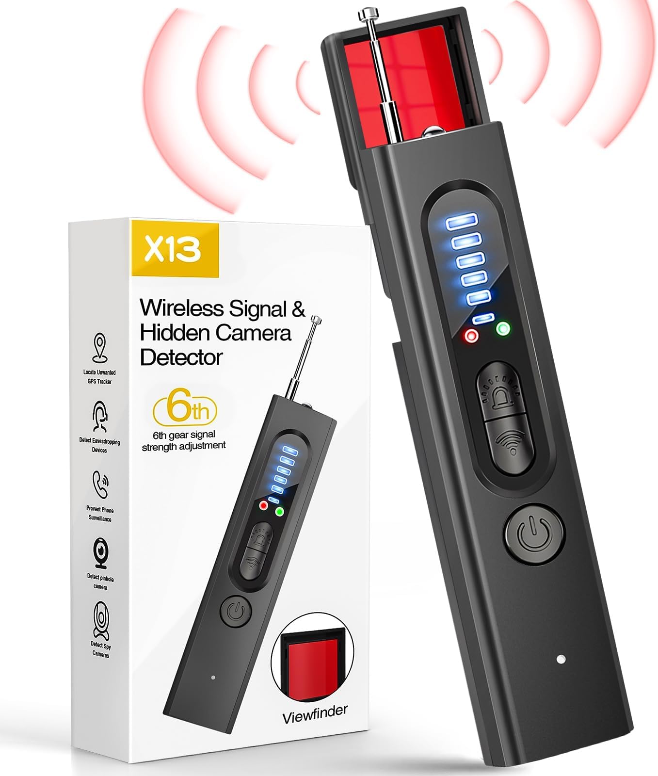 Hidden Camera Detector, Anti Bug Scanner and Protector, RF Signal and GPS Detector, GPS Tracker and Bug Finder for Car Indoor Home Hotel Travel Office, 5 Levels Sensitivity