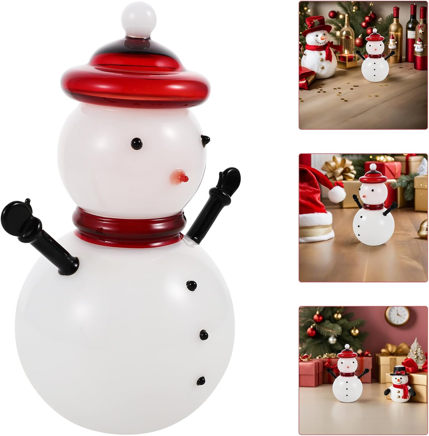 Mipcase Snowman Candy Jar with Lid Small Glass Decorative Storage Container Christmas Holiday Party Candy Holder Home Décor Accent