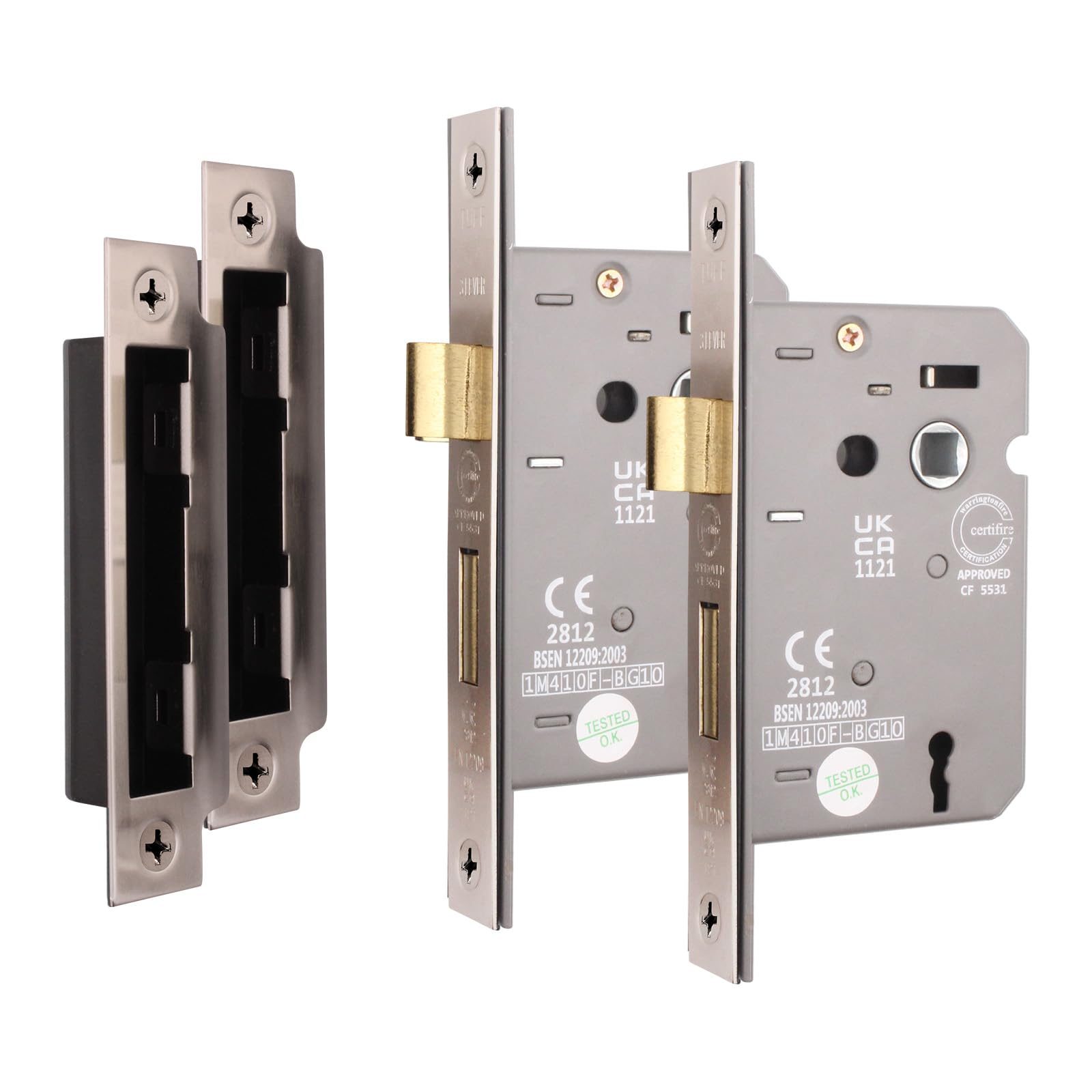 Eai Satin Nickel Sashlock - Fire Rated & Ce Approved Mortice Door Lock & Keys 64Mm / 2.5 Inch - Pack Of 2