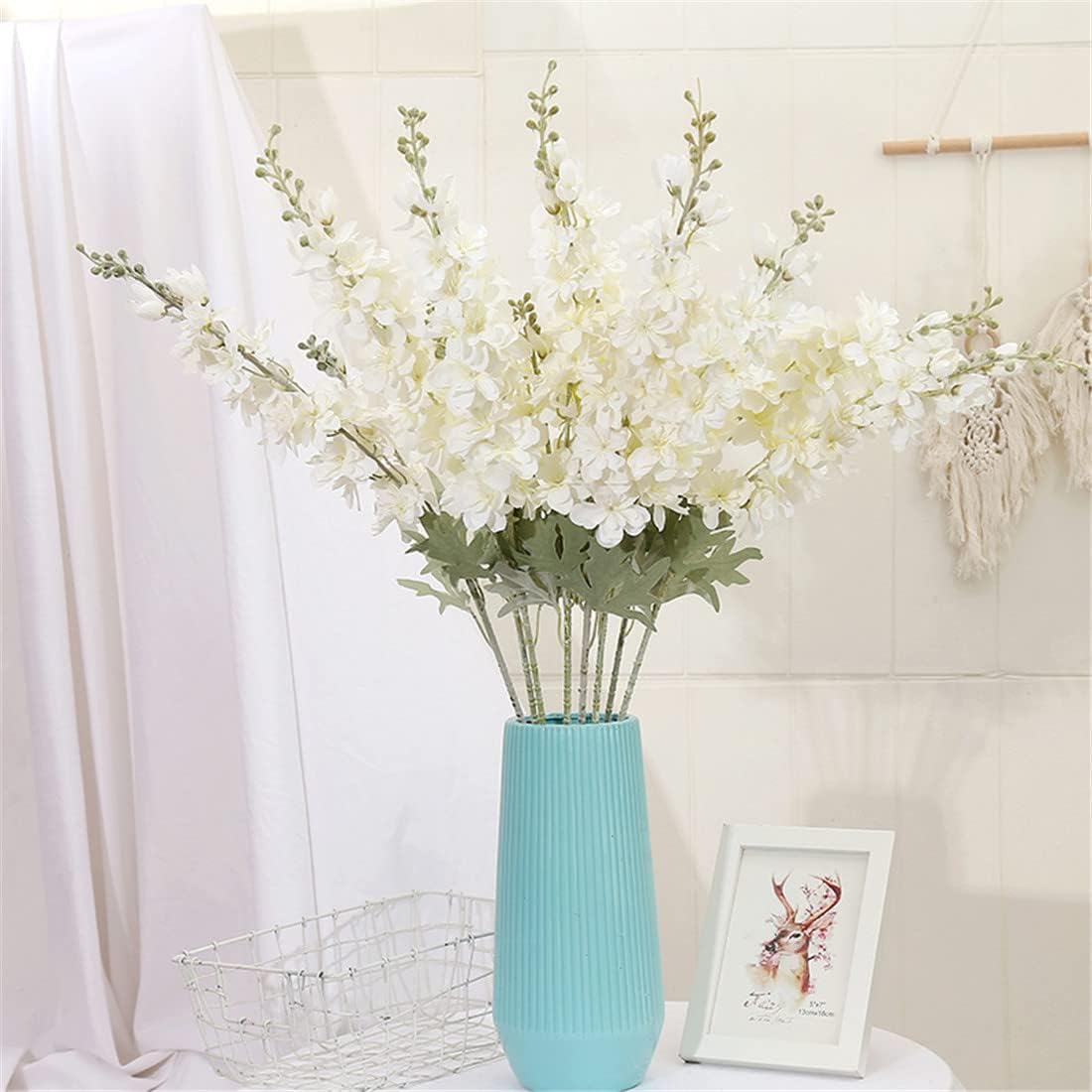 IPOPU 6pcs Delphinium Artificial Flowers White Larkspur Artificial Flowers, 33.46in