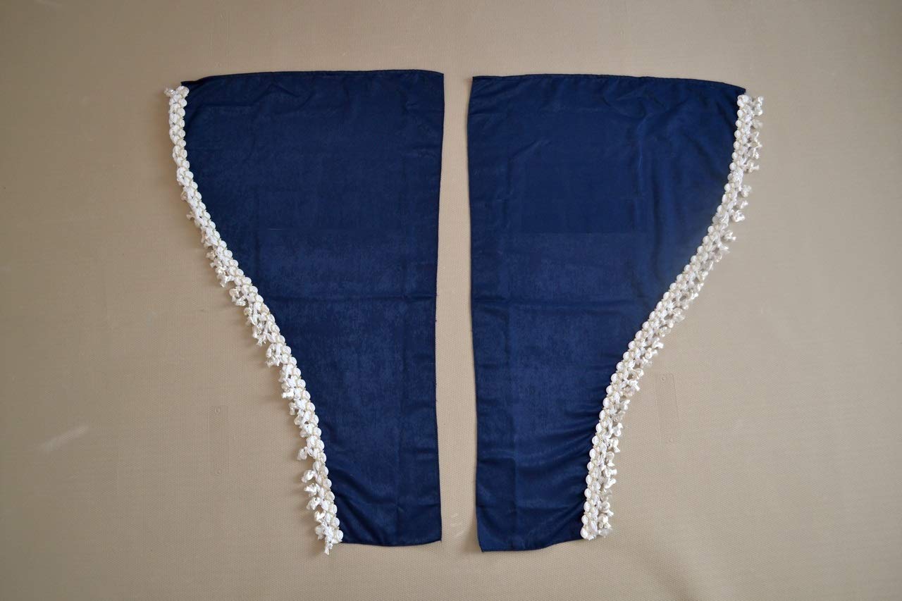 Lot de 3 rideaux bleus en velours avec pompons blancs pour pare-soleil avant + fenêtres latérales pour camions TGS, TGA, TGX
